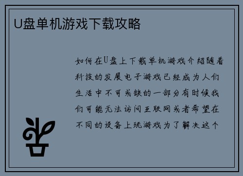 U盘单机游戏下载攻略